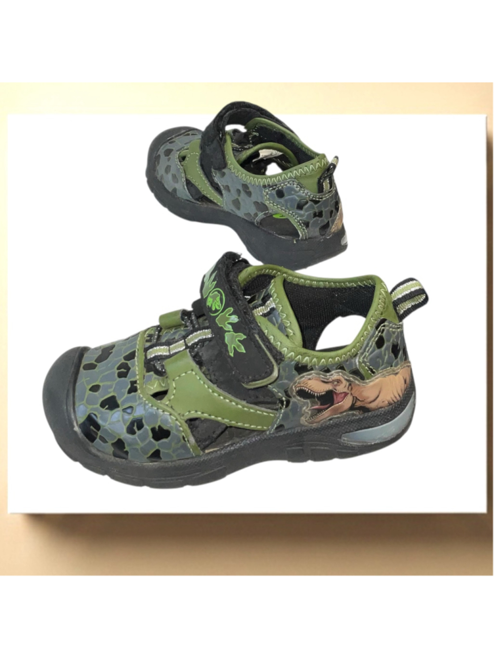 Jurassic World Dinosaur Light Up Sandals Green Black Size 8 Toddler